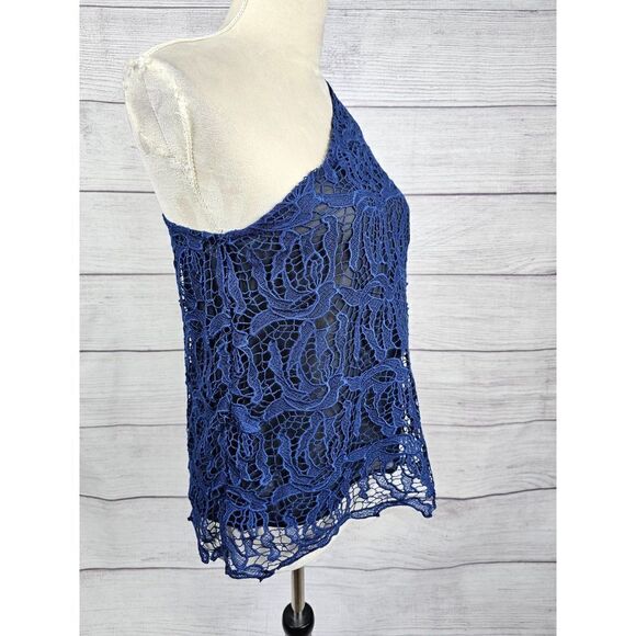 Chelsea 28 One Shoulder Lace Over Top Blue and Black Size Small - Picture 5 of 9
